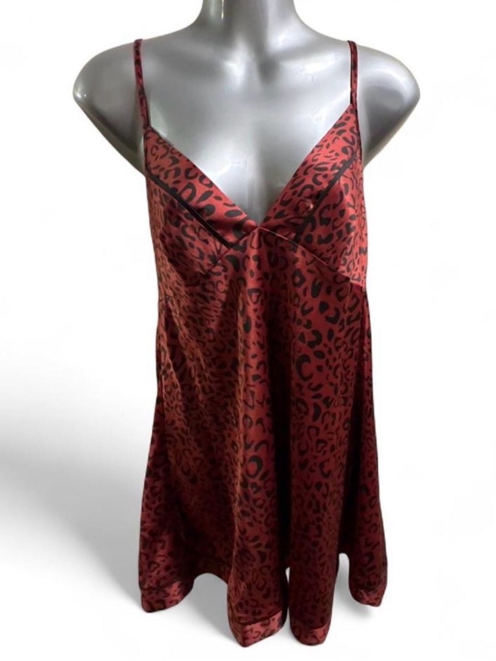 Frederick’s of Hollywood Red Leopard Print Satin Slip Dress Sz S